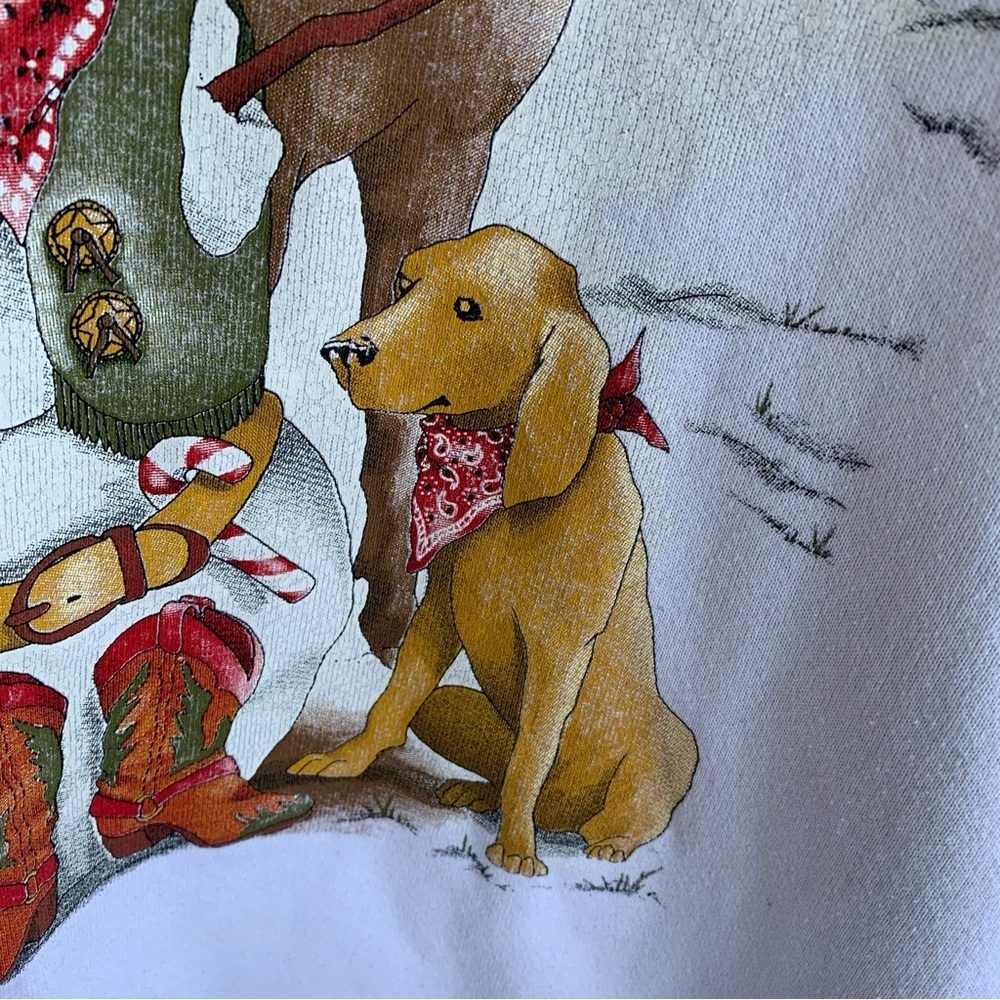 Vintage Winter Snowman Horse Dogs Crewneck Sweatshirt Adult XL 90s Sweater Snow - Picture 8 of 11